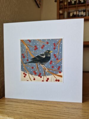 Greeting Card : Blackbird and berries