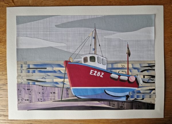 Red Boat - Original Collage by Victoria Whitlam